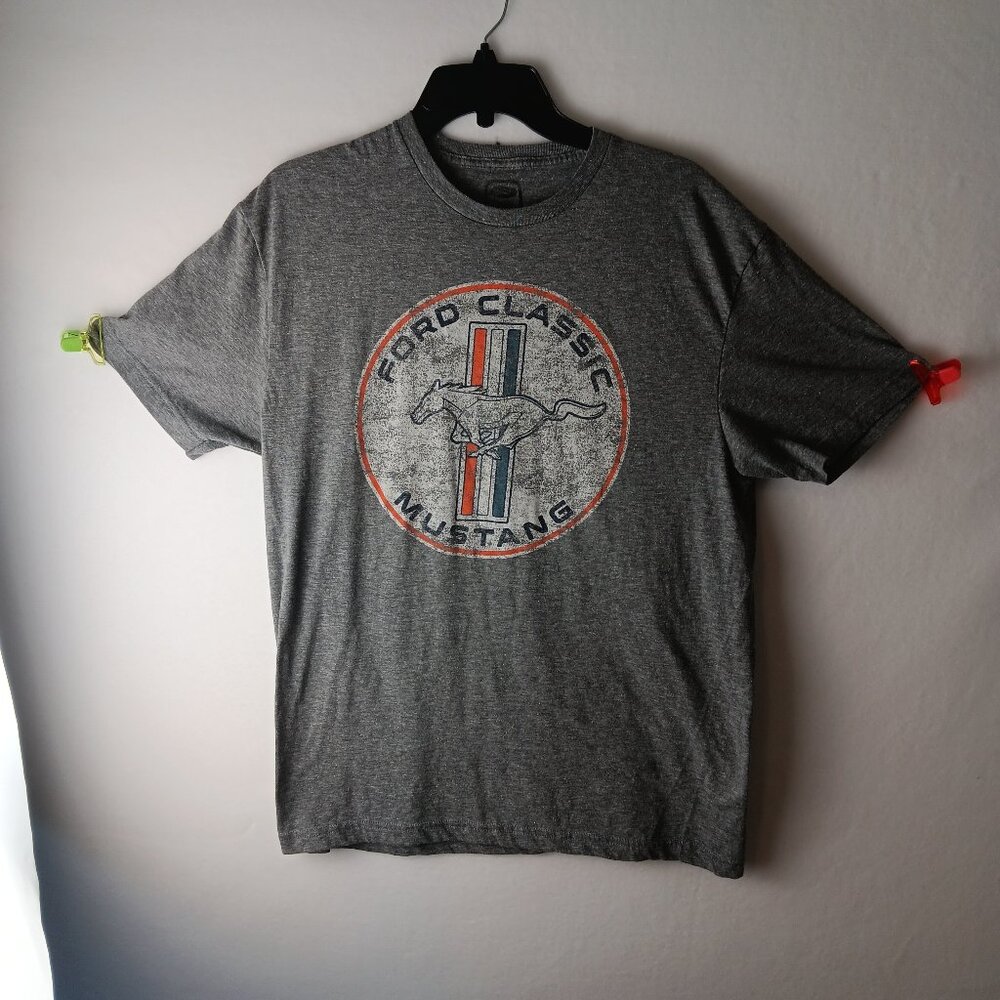 Ford Mustang Shirt Mens M Gray Distressed Logo Ford Official Product Cotton/Pol